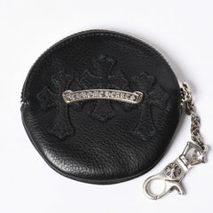 New and unused CHROME HEARTS 3 Cemetery Cross Patch with Paper Chain Leather Wallet Wallet Silver 925 Used 4a000693