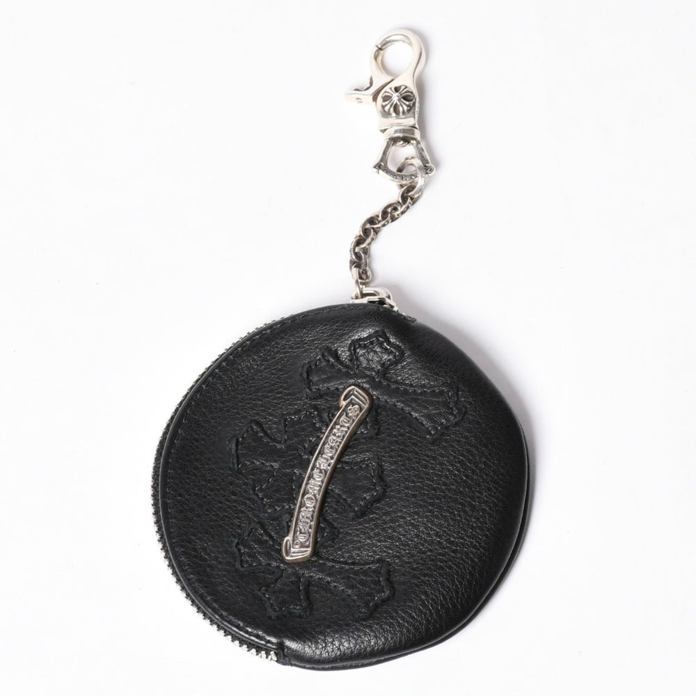 新品未使用 CHROME HEARTS クロムハーツ ペーパーチェーン付き 3セメタリークロスパッチ レザーウォレット 財布 シルバー925 中古 4a000693