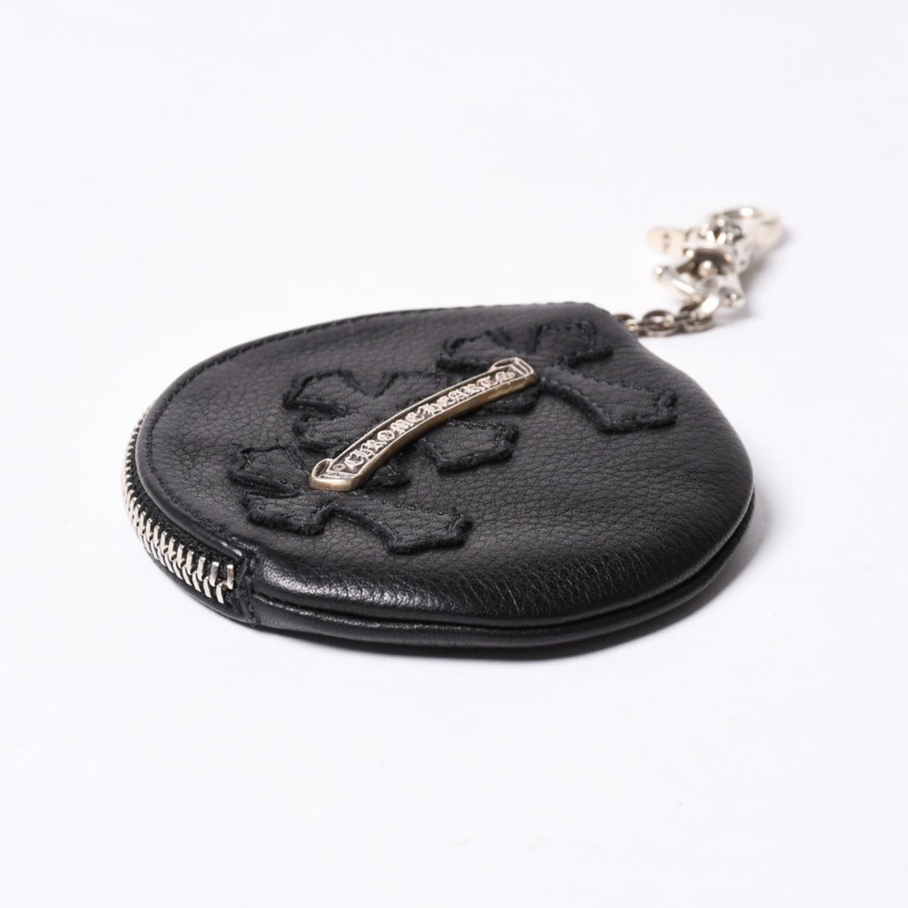 新品未使用 CHROME HEARTS クロムハーツ ペーパーチェーン付き 3セメタリークロスパッチ レザーウォレット 財布 シルバー925 中古 4a000693