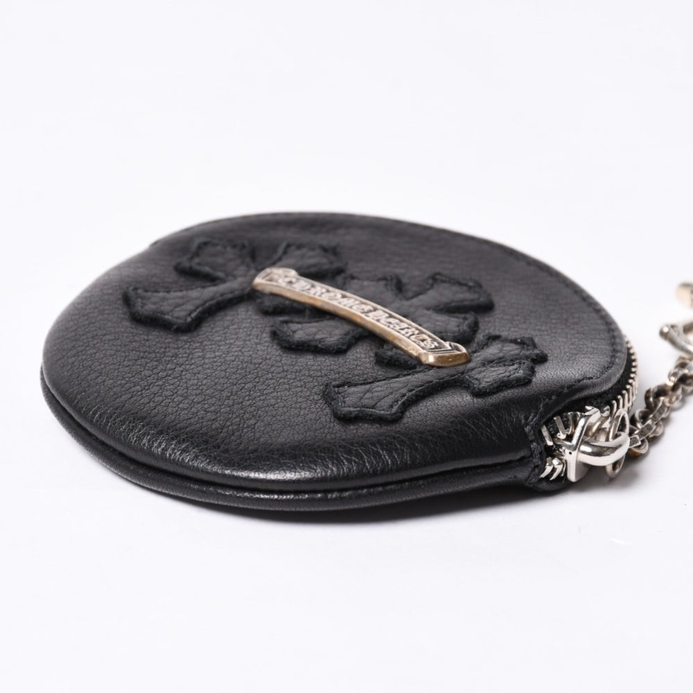 新品未使用 CHROME HEARTS クロムハーツ ペーパーチェーン付き 3セメタリークロスパッチ レザーウォレット 財布 シルバー925 中古 4a000693