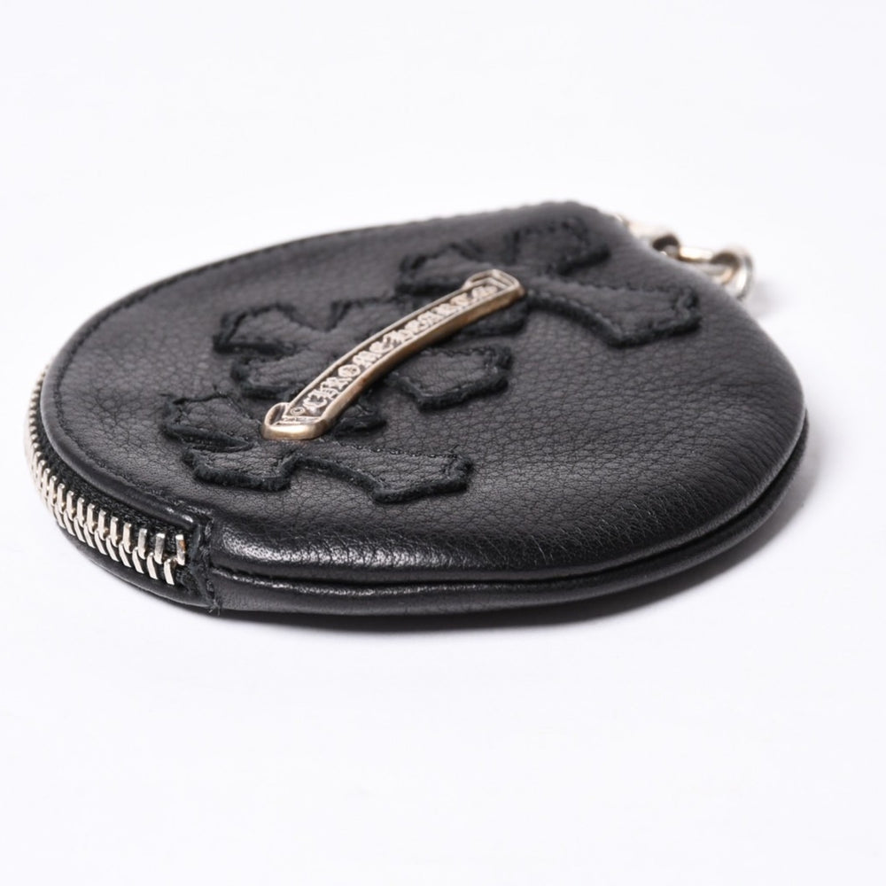 新品未使用 CHROME HEARTS クロムハーツ ペーパーチェーン付き 3セメタリークロスパッチ レザーウォレット 財布 シルバー925 中古 4a000693