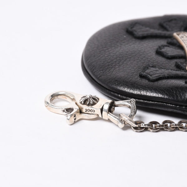 New and unused CHROME HEARTS 3 Cemetery Cross Patch with Paper Chain Leather Wallet Wallet Silver 925 Used 4a000693