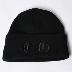 新品未使用 CHROME HEARTS クロムハーツ ニットキャップ ビーニー CHロゴ 刺繍 ブラック アクリル ONE SIZE 中古 4a000694