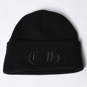 新品未使用 CHROME HEARTS クロムハーツ ニットキャップ ビーニー CHロゴ 刺繍 ブラック アクリル ONE SIZE 中古 4a000694