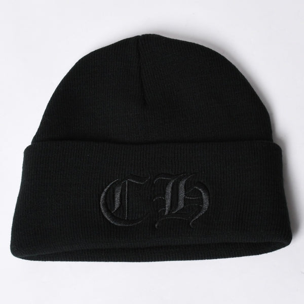 新品未使用 CHROME HEARTS クロムハーツ ニットキャップ ビーニー CHロゴ 刺繍 ブラック アクリル ONE SIZE 中古 4a000694