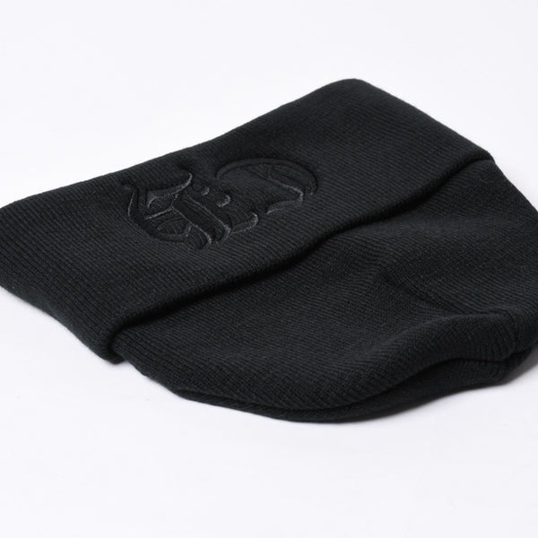 新品未使用 CHROME HEARTS クロムハーツ ニットキャップ ビーニー CHロゴ 刺繍 ブラック アクリル ONE SIZE 中古 4a000694