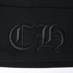 新品未使用 CHROME HEARTS クロムハーツ ニットキャップ ビーニー CHロゴ 刺繍 ブラック アクリル ONE SIZE 中古 4a000694