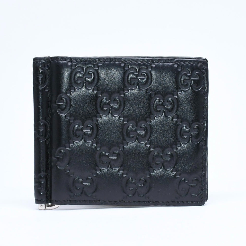 GUCCI グッチシマ マネークリップ カードケース ブラック シルバー金具 170580 レザー 美品 中古 4a006067