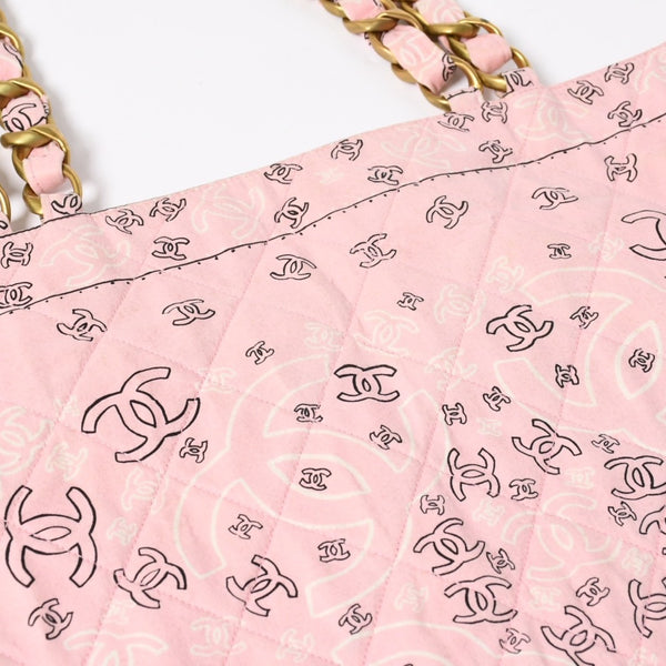 CHANEL Chain tote bag No. 2 here mark paisley canvas light pink gold hardware all over pattern good condition used 4a009583