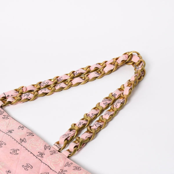 CHANEL Chain tote bag No. 2 here mark paisley canvas light pink gold hardware all over pattern good condition used 4a009583