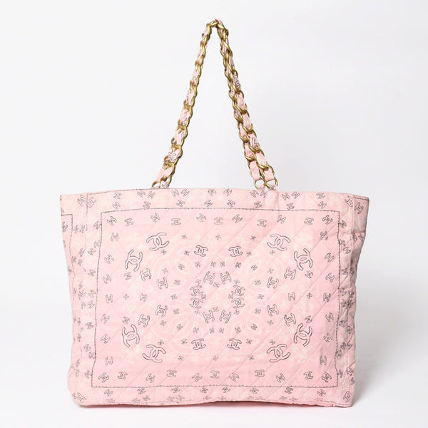 CHANEL Chain tote bag No. 2 here mark paisley canvas light pink gold hardware all over pattern good condition used 4a009583