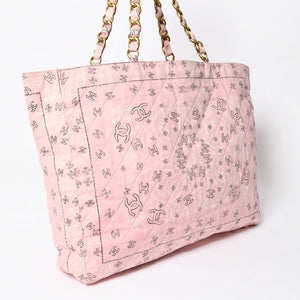 CHANEL Chain tote bag No. 2 here mark paisley canvas light pink gold hardware all over pattern good condition used 4a009583