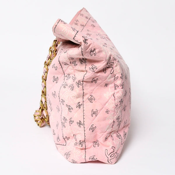 CHANEL Chain tote bag No. 2 here mark paisley canvas light pink gold hardware all over pattern good condition used 4a009583