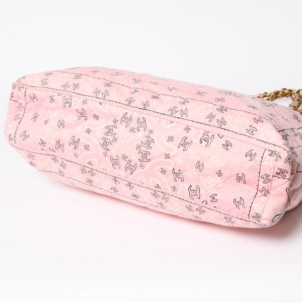 CHANEL Chain tote bag No. 2 here mark paisley canvas light pink gold hardware all over pattern good condition used 4a009583