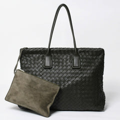 極美品 BOTTEGA VENETA ボッテガヴェネタ マキシ イントレチャート ハンドバッグ カーキ ダークグリーン P01824022C 中古 4a009349
