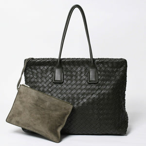 極美品 BOTTEGA VENETA ボッテガヴェネタ マキシ イントレチャート ハンドバッグ カーキ ダークグリーン P01824022C 中古 4a009349