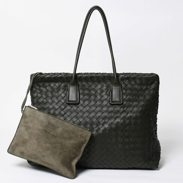 極美品 BOTTEGA VENETA ボッテガヴェネタ マキシ イントレチャート ハンドバッグ カーキ ダークグリーン P01824022C 中古 4a009349