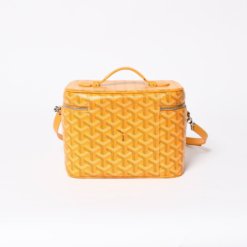 極美品 GOYARD ゴヤール ミューズ ヴァニティケース ハンドバッグ PVC レザー イエロー シルバー金具 中古 4a009773