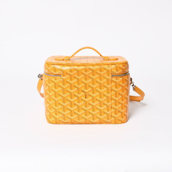極美品 GOYARD ゴヤール ミューズ ヴァニティケース ハンドバッグ PVC レザー イエロー シルバー金具 中古 4a009773