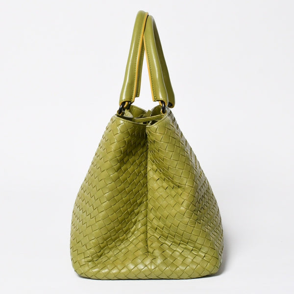 BOTTEGA VENETA ボッテガヴェネタ ハンドバッグ カーキ イエロー ハンドバッグ イントレチャート 223377 V0016 3560 美品 中古 4a009342