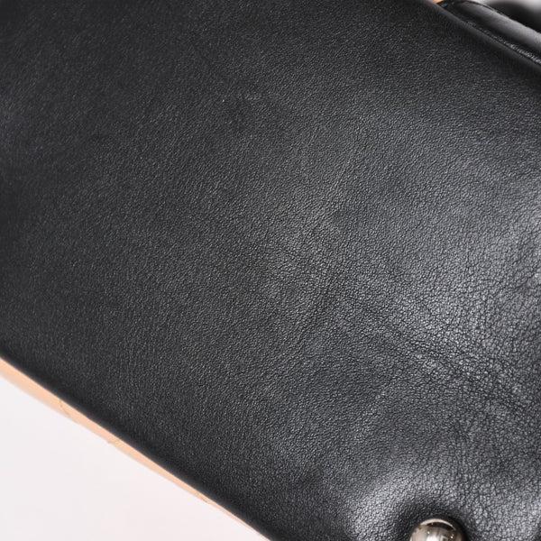 極美品 CHANEL シャネル カンボンライン ハンドバッグ 9番台 ココマーク パッチ レザー ブラック ベージュ シルバー金具 中古 4a009602