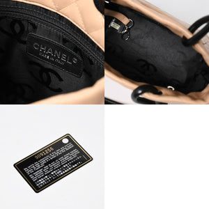 極美品 CHANEL シャネル カンボンライン ハンドバッグ 9番台 ココマーク パッチ レザー ブラック ベージュ シルバー金具 中古 4a009602