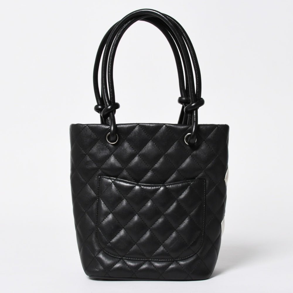 Very Good Condition CHANEL Cambon Line Handbag No. 9 Coco Mark Leather Black White Silver Hardware Used 4a010016