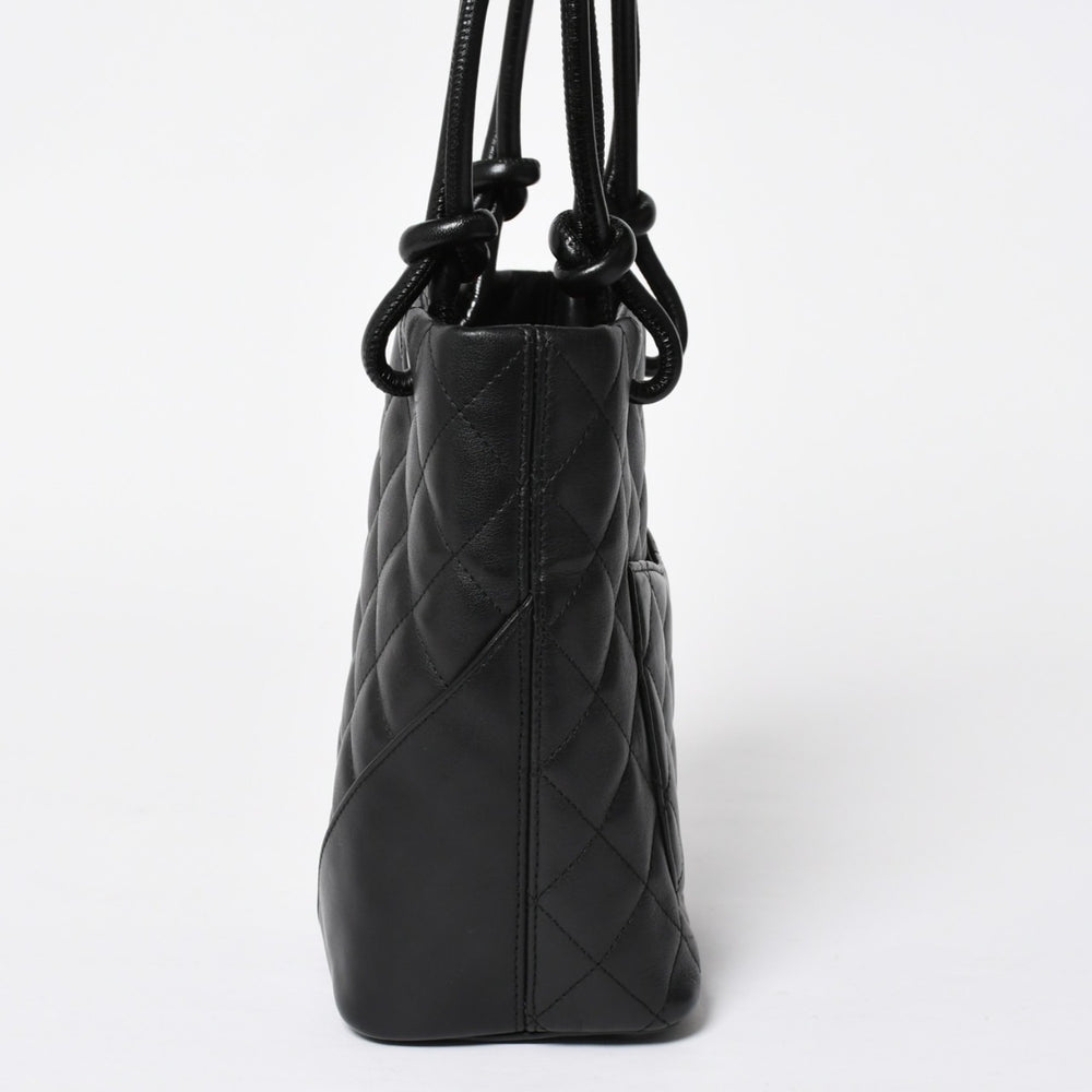 Very Good Condition CHANEL Cambon Line Handbag No. 9 Coco Mark Leather Black White Silver Hardware Used 4a010016