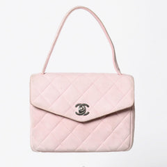 CHANEL シャネル トップハンドル ハンドバッグ 4番台 ココマーク スウェード レザー パステルピンク シルバー金具 美品 中古 4a010014
