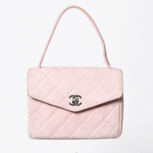 CHANEL シャネル トップハンドル ハンドバッグ 4番台 ココマーク スウェード レザー パステルピンク シルバー金具 美品 中古 4a010014