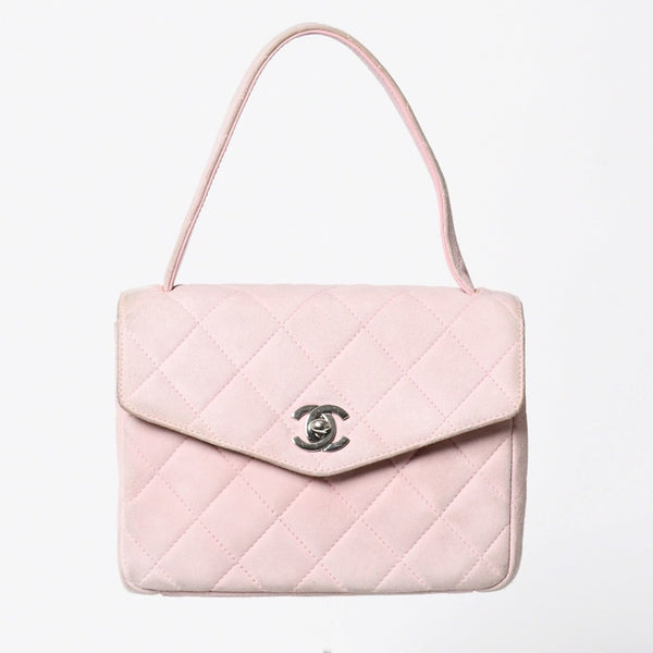 CHANEL シャネル トップハンドル ハンドバッグ 4番台 ココマーク スウェード レザー パステルピンク シルバー金具 美品 中古 4a010014