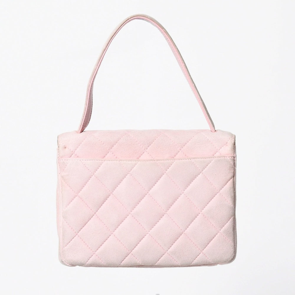 CHANEL Top Handle Handbag No. 4 Coco Mark Suede Leather Pastel Pink Silver Hardware Good Condition Used 4a010014