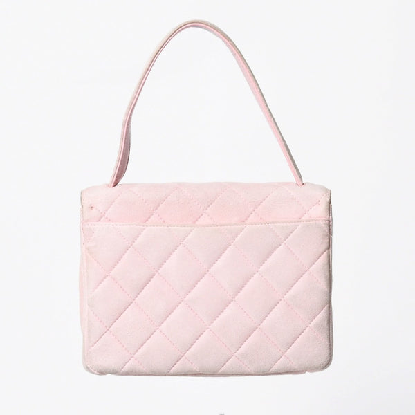 CHANEL シャネル トップハンドル ハンドバッグ 4番台 ココマーク スウェード レザー パステルピンク シルバー金具 美品 中古 4a010014