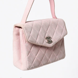 CHANEL シャネル トップハンドル ハンドバッグ 4番台 ココマーク スウェード レザー パステルピンク シルバー金具 美品 中古 4a010014