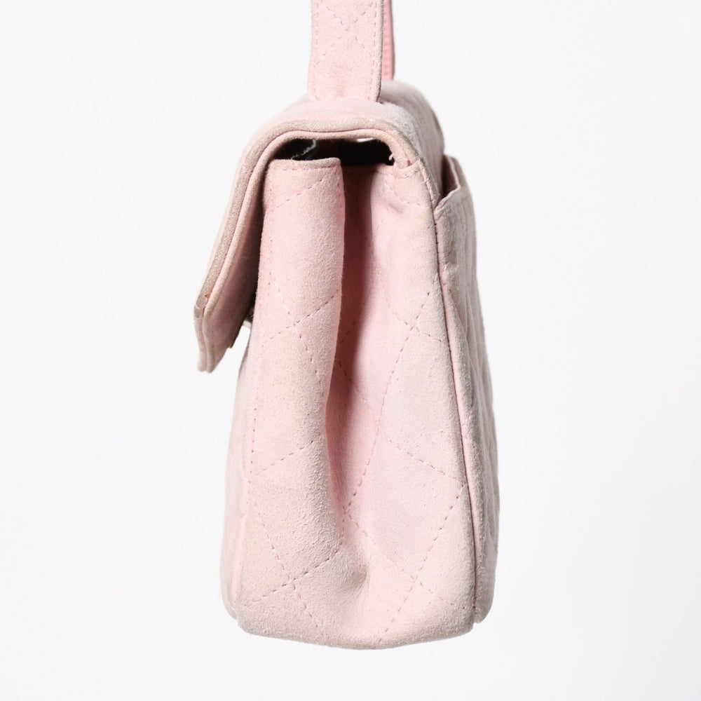 CHANEL Top Handle Handbag No. 4 Coco Mark Suede Leather Pastel Pink Silver Hardware Good Condition Used 4a010014