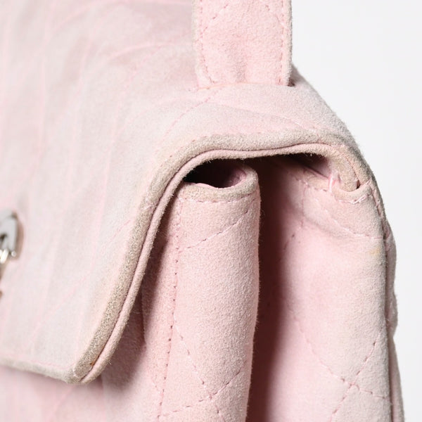 CHANEL シャネル トップハンドル ハンドバッグ 4番台 ココマーク スウェード レザー パステルピンク シルバー金具 美品 中古 4a010014