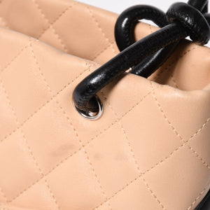 極美品 CHANEL シャネル カンボンライン ハンドバッグ 9番台 ココマーク パッチ レザー ブラック ベージュ シルバー金具 中古 4a009602