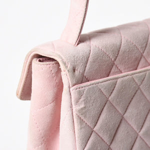 CHANEL シャネル トップハンドル ハンドバッグ 4番台 ココマーク スウェード レザー パステルピンク シルバー金具 美品 中古 4a010014