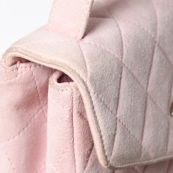 CHANEL シャネル トップハンドル ハンドバッグ 4番台 ココマーク スウェード レザー パステルピンク シルバー金具 美品 中古 4a010014