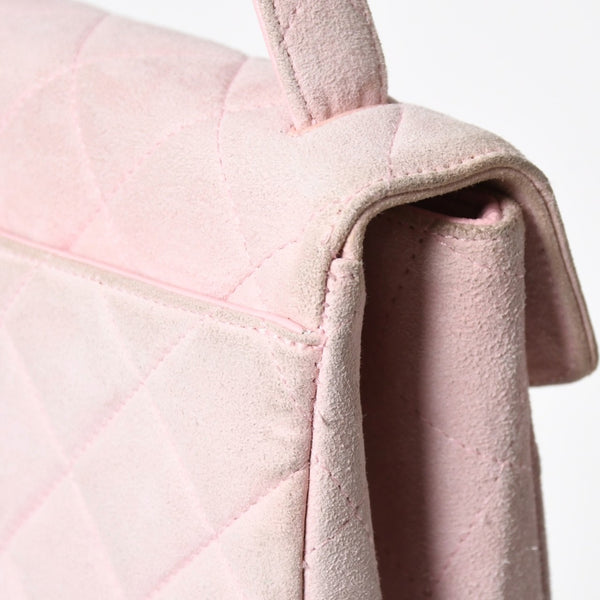 CHANEL シャネル トップハンドル ハンドバッグ 4番台 ココマーク スウェード レザー パステルピンク シルバー金具 美品 中古 4a010014