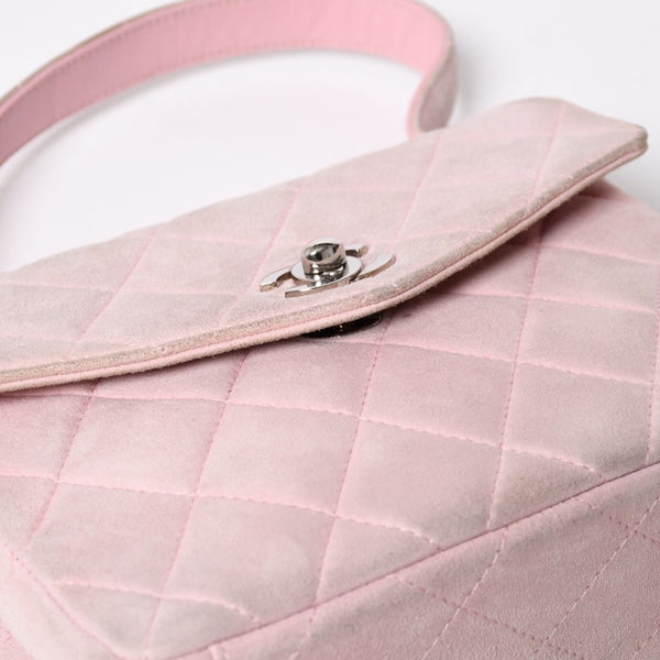 CHANEL シャネル トップハンドル ハンドバッグ 4番台 ココマーク スウェード レザー パステルピンク シルバー金具 美品 中古 4a010014