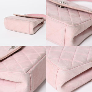 CHANEL シャネル トップハンドル ハンドバッグ 4番台 ココマーク スウェード レザー パステルピンク シルバー金具 美品 中古 4a010014