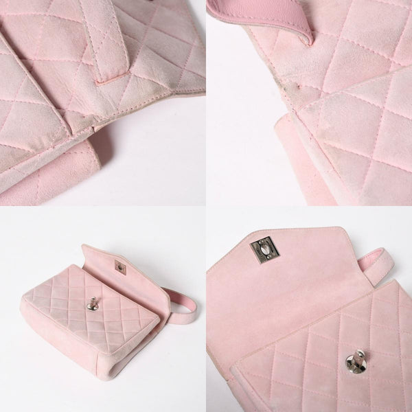 CHANEL シャネル トップハンドル ハンドバッグ 4番台 ココマーク スウェード レザー パステルピンク シルバー金具 美品 中古 4a010014