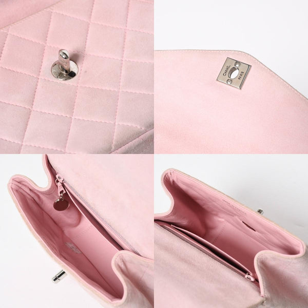 CHANEL シャネル トップハンドル ハンドバッグ 4番台 ココマーク スウェード レザー パステルピンク シルバー金具 美品 中古 4a010014