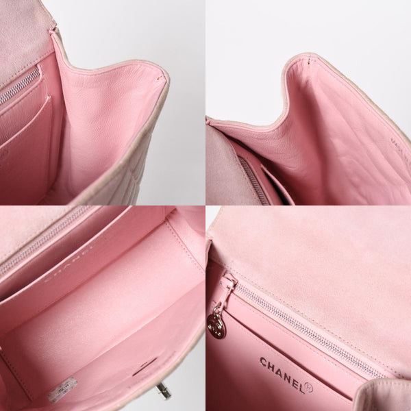 CHANEL シャネル トップハンドル ハンドバッグ 4番台 ココマーク スウェード レザー パステルピンク シルバー金具 美品 中古 4a010014