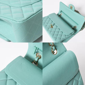 新品同様 CHANEL シャネル マトラッセ25 Wフラップ Wチェーンショルダーバッグ ターコイズブルー A01112 31番台 ココマーク キャビアスキン 中古 4a009604