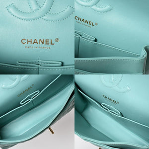 新品同様 CHANEL シャネル マトラッセ25 Wフラップ Wチェーンショルダーバッグ ターコイズブルー A01112 31番台 ココマーク キャビアスキン 中古 4a009604