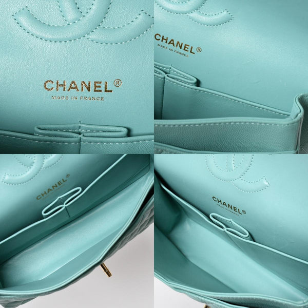 新品同様 CHANEL シャネル マトラッセ25 Wフラップ Wチェーンショルダーバッグ ターコイズブルー A01112 31番台 ココマーク キャビアスキン 中古 4a009604