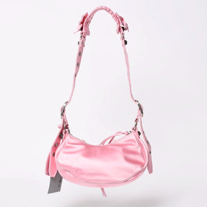 極美品 BALENCIAGA バレンシアガ ルカゴールXS リボン ショルダーバッグ 671309 サテン ピンク シルバー金具 中古 4a009269