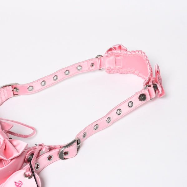 極美品 BALENCIAGA バレンシアガ ルカゴールXS リボン ショルダーバッグ 671309 サテン ピンク シルバー金具 中古 4a009269